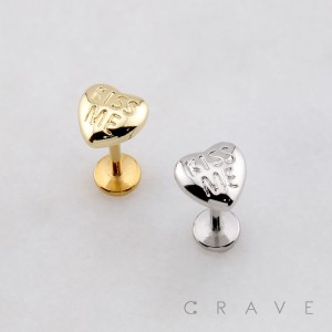 KISS ME HEART SCRIPT STUD THREADLESS (PUSH IN) 316L SURGICAL STEEL LABRET SET